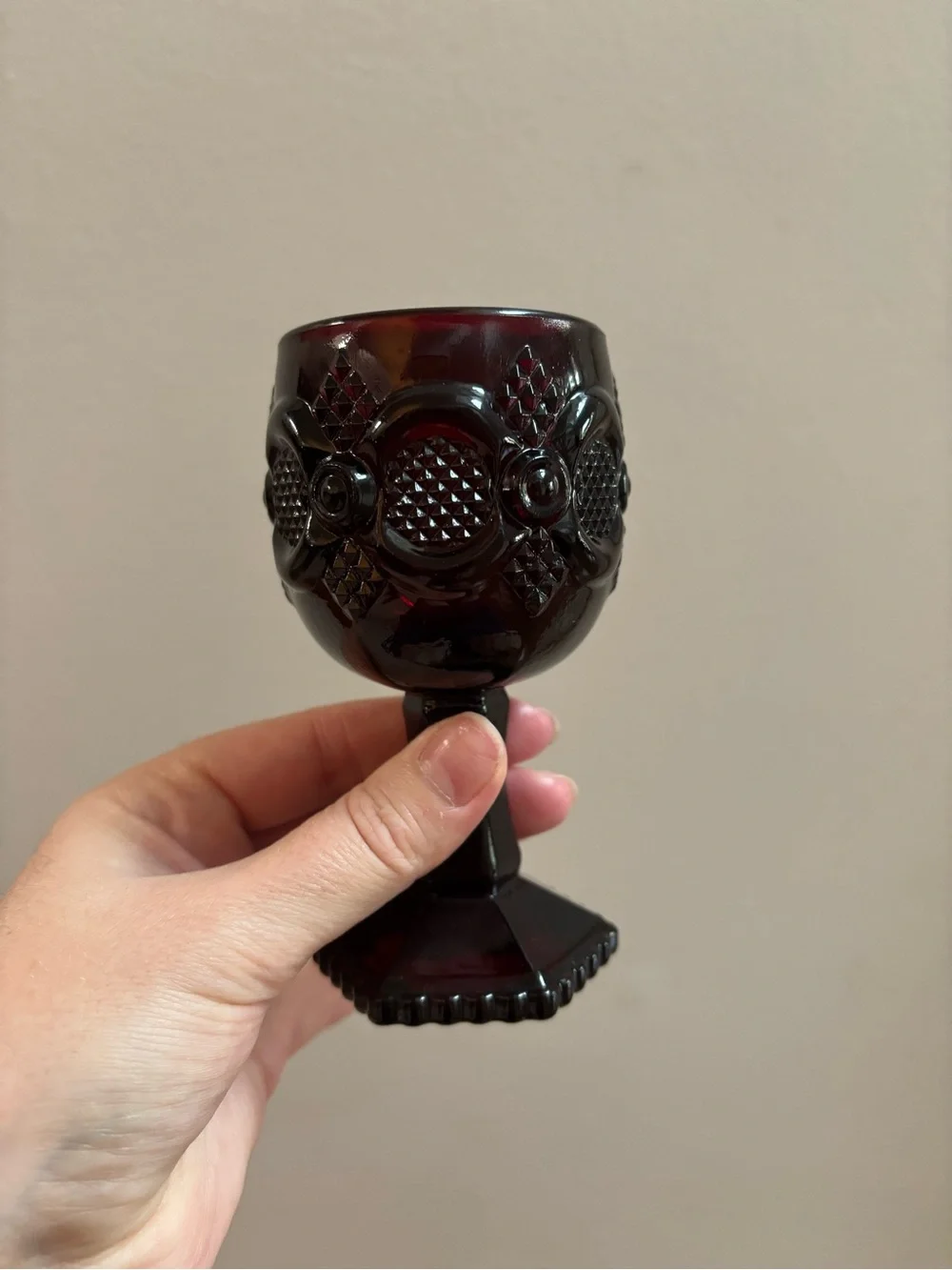 Vintage Avon 1976 Cape Cod Set of 2 Ruby Red Glass Goblets